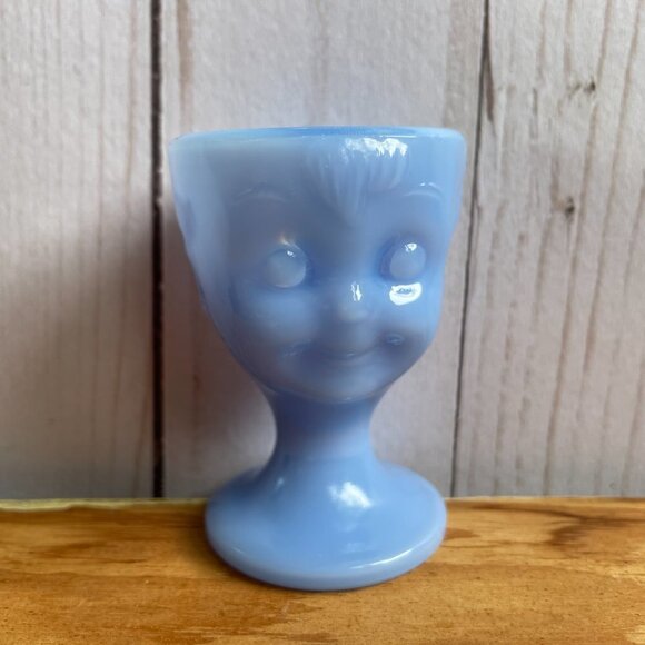 Guernsey Delphite Blue Hummel Child Face Egg Cup Set of 2 NEW Vintage Deadstock - Picture 9 of 10